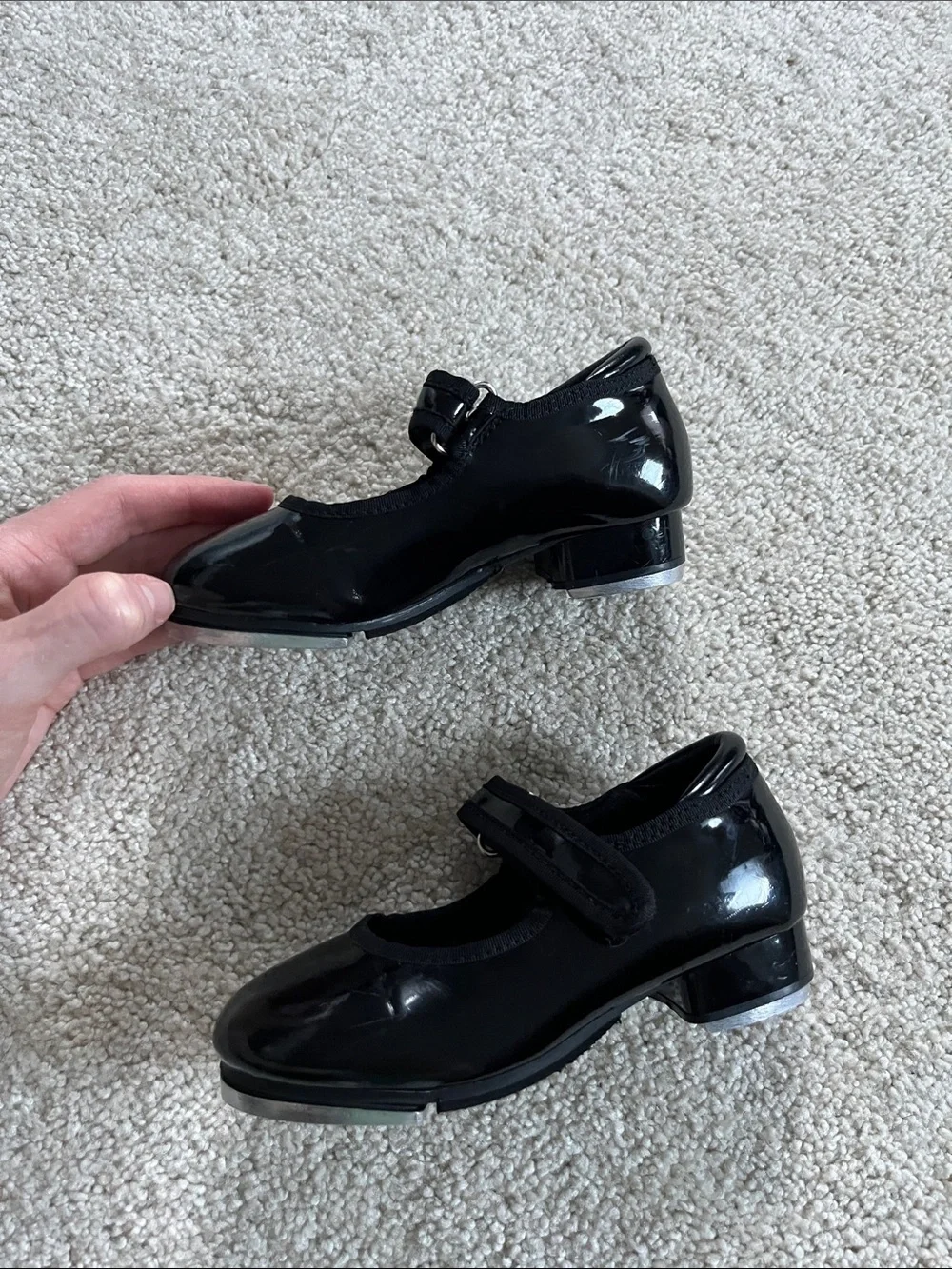 Stelle Girls' Black Patent Mary Jane Dance Tap Shoes with Velcro Strap Sz. 8